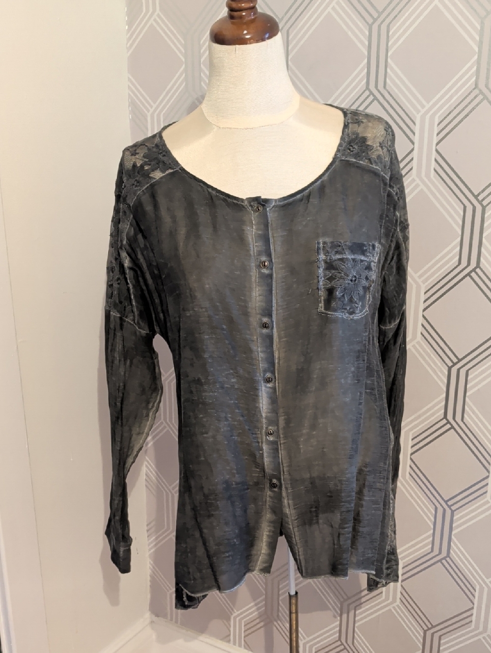 Black Swan Washed Charcoal Button-Front Shirt